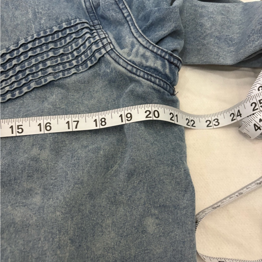 BIBI Western Pintuck Denim Jacket Y2K Acid Wash Cowgirl Cottagecore L - Picture 10 of 12